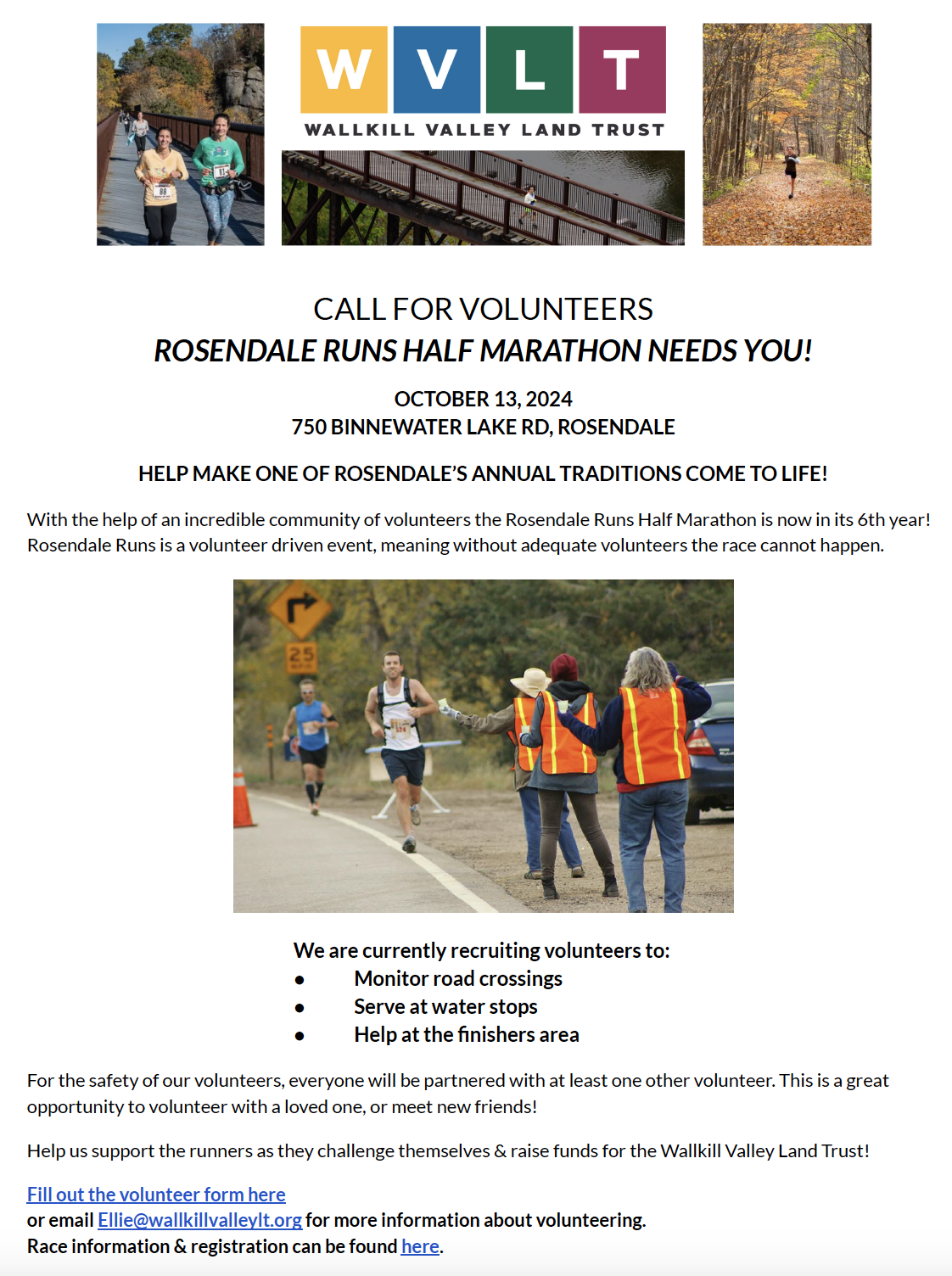 Wallkill Valley Land Trust seeks volunteers for Rosendale Runs Half Marathon